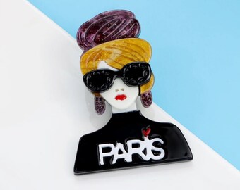 Wear Paris Shirt Girl Figure Brooch Pin Acrylic Fashion Brooch