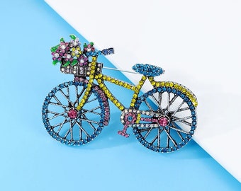 Rhinestone Vintage Bicycle Brooches For Women Creative Fashion Jewelry