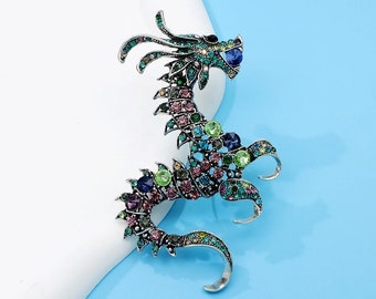 Rhinestone Large Dragon Brooches For Women Vintage Colorful Zodiac Animal Pin