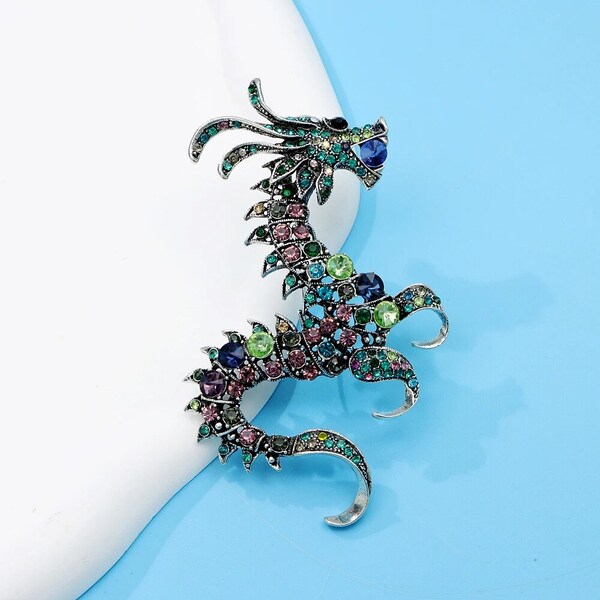 Rhinestone Large Dragon Brooches For Women Vintage Colorful Zodiac Animal Pin