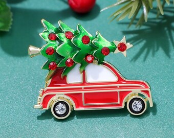 Christmas Tree Brooch For Men Cute Enamel Car Shape Design Pins Jewelry Gifs