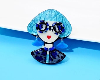 Acrylic Wearing Glasses Modern Girl Brooches For Women Fashion Fiber Pin