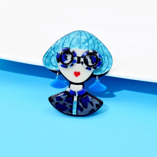 Acrylic Wearing Glasses Modern Girl Brooches For Women Fashion Fiber Pin