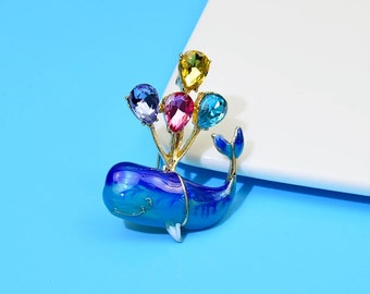 Enamel Balloons And Whales Brooch For Women Cartoon Fashion Pin Crystal Jewelry Blue Color High Quality