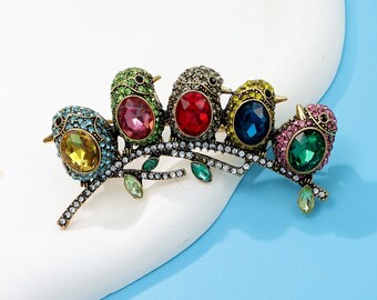 Rhinestone Five Cute Colorful Bird Brooch Fashion Animal Pin Vintage Jewelry High Quality