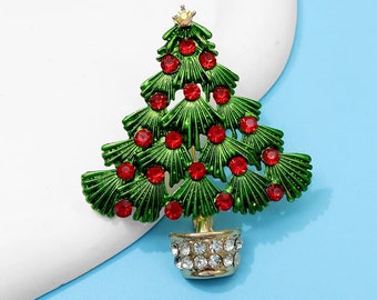 Rhinestone Christmas Tree Brooch Unisex Fashion Accessories Available Festival Winter Jewelry