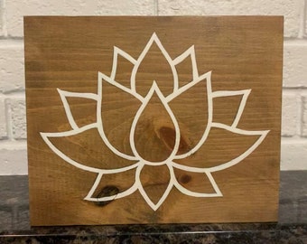 Hand-Painted Lotus Flower Wood Sign