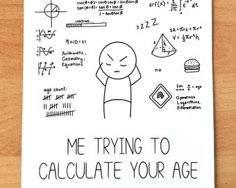Essayer de calculer votre âge - Smart Nerd Geek Maths Mathematics Engineer Calculs Physics Science, Carte de joyeux anniversaire, PDF imprimable amusant