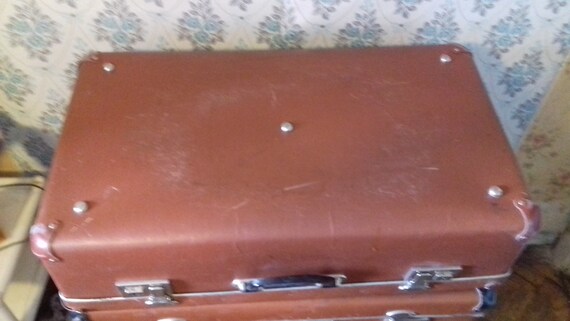 Retro travel USSR large suitcase with black corne… - image 7
