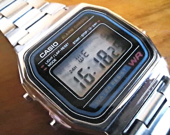 Vintage CASIO A156W Digital Quartz Watch 80s Steel Band 1980s
