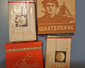 Set of 4 unopened packs of Soviet Ukrainian cigarettes for your collection. Original product made in Soviet Union in the 1960-1980s.