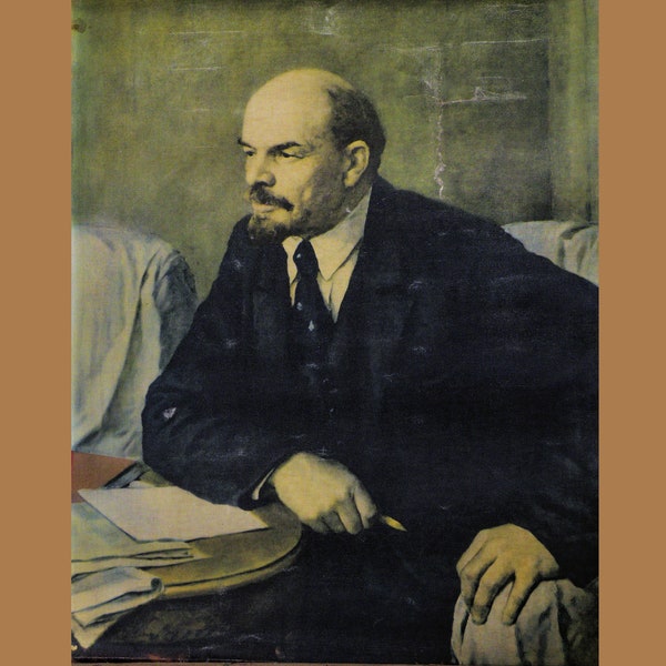 Ein altes Original rar Poster aus den 1950er Jahren mit einem Portrait vonlenin. Druck auf Papier mit Stoffrückseite.