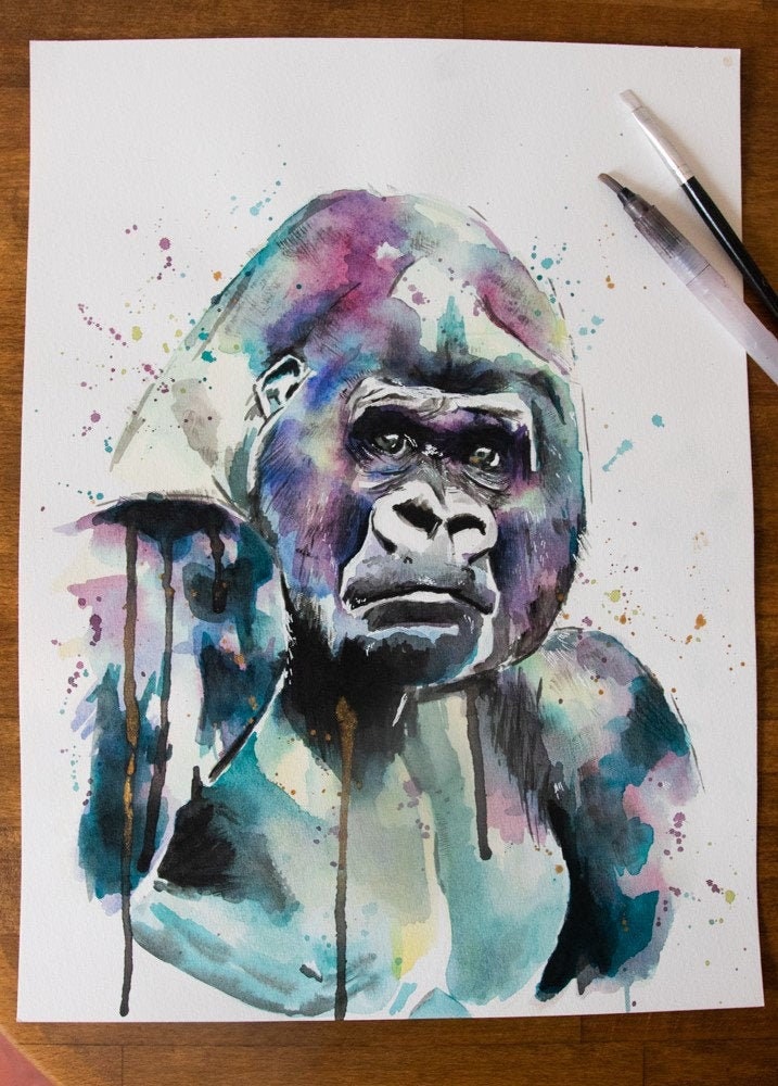Gorille Donne Les Empreintes Du Doigt Du Milieu Drôle Animal Parodie Singe  Toile Mur Art Peinture Pour La Décoration De Salon 60x115cm/24x45in Avec