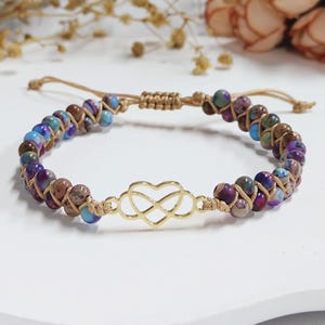 To My Daughter, Love You Forever Jasper Infinity Heart Bracelet, Gemstone Woven Bracelet, Friendship Yoga Bracelet, Birthday Christmas Gift