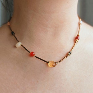 Colorful Agate Stone Beads Necklace Miyuki Beaded Necklace Citrine Crystal Necklace Boho Gemstone Jewelry Gift For Her Mom Wife Friend