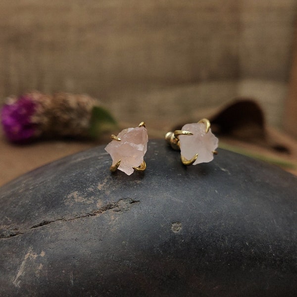 Raw Small Rose Quartz Stud Earrings Rough Crystal Earrings Gemstone Earrings Healing Crystal Studs Birthstone Earrings Boho Jewelry Gift