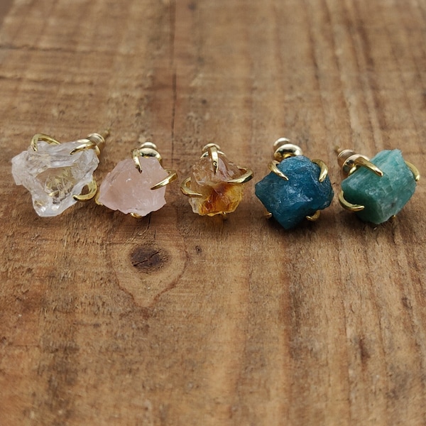 Ruwe Regenboog Edelsteen Stud Oorbellen Echte Quartz Studs Geboortesteen Kristallen Oorbellen Healing Crystal Edelsteen Oorbellen Mode-sieraden Cadeau