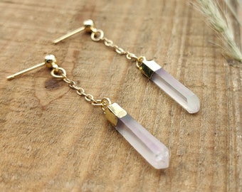 Angel Aura Quarz Punkt Ohrringe: Vergoldetes Messing, Heilender Kristallschmuck