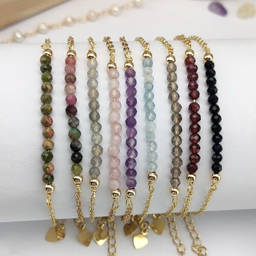 Skinny Rainbow Gemstone Beaded Anklet/Bracelets 3mm Beads Faceted Healing Crystal Stone Amethyst Rose Quartz Labradorite Handmade Jewelry