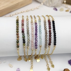 Skinny Rainbow Gemstone Beaded Anklet/Bracelets 3mm Beads Faceted Healing Crystal Stone Amethyst Rose Quartz Labradorite Handmade Jewelry