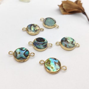 Small Round Natural Abalone Connectors Gold Plated Ring Rainbow Shell Circle Round Charm Sea Shell Beach Shell Jewelry Gemstone Making Charm