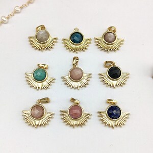 Rainbow Gemstones Sun Star Pendants Gold Plated Faceted Round Circle Quartz Healing Crystal Stone Bead Amethyst Rose Quartz Making Jewelry