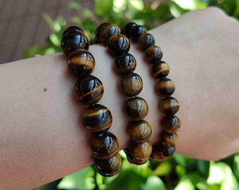 Tiger's Eye Beaded Bracelet: Natural Stone Healing Crystal Jewelry