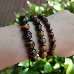 Natural Tiger&#39;s Eye Bracelet 8mm, 10mm, 12mm Round Beads Tiger Eye Bracelet For Man and Woman Healing Crystal Stone Beaded Bracelet Jewelry