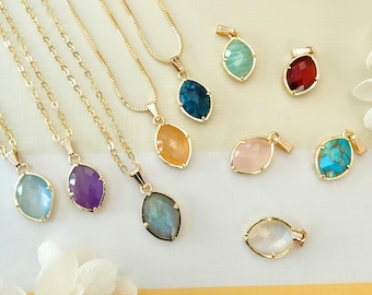 Pretty 16" Gold Plated Gemstone Faceted Marquise Necklace Cable/Box Chain Necklace Natural Crystal Stone Necklace Healing Fashion Jewelry