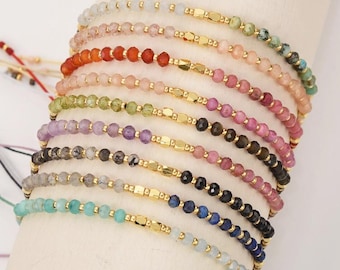 Skinny Rainbow Gemstone Faceted Beads Bracelet Friendship Bracelet Birthstone Bracelet Crystal Bracelet Amethyst Labradorite Quartz Jewelry