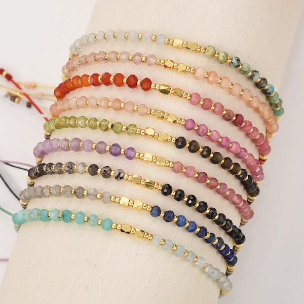 Smalt regnbågsarmband med ädelstenar, fasetterade pärlor, vänskapsarmband, födelsestensarmband, kristallarmband, ametist, labradorit, kvartssmycken