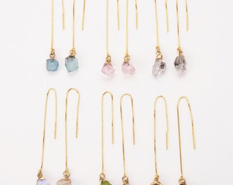 Pendientes de piedra preciosa cruda, pendientes de piedra natal chapados en oro, pendientes de cristal, pendientes de cuarzo rosa, aguamarina, piedra lunar, joyería bohemia, regalo