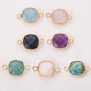 Faceted Square Natural Gemstone Connectors Pendant Gold Plated Briolette Crystal Charms Rose Quartz Aquamarine Moon Stone DIY Jewelry Making