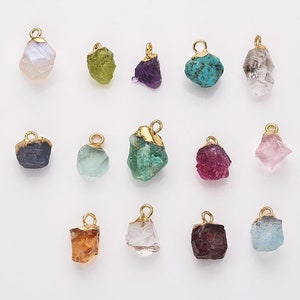 Raw Gemstone Charm Gold Plated Birthstone Charm Healing Crystal Charm Pendant Rose Quartz Moonstone Emerald Ruby Boho Jewelry DIY Charms