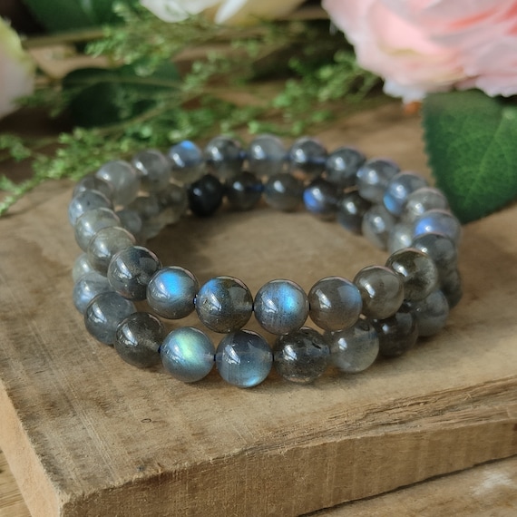 Pretty Natural Labradorite Bracelet 8mm Labradorite Beads Stretch Bracelet Healing Crystal Stone Bracelet Protection Boho Summer Jewelry