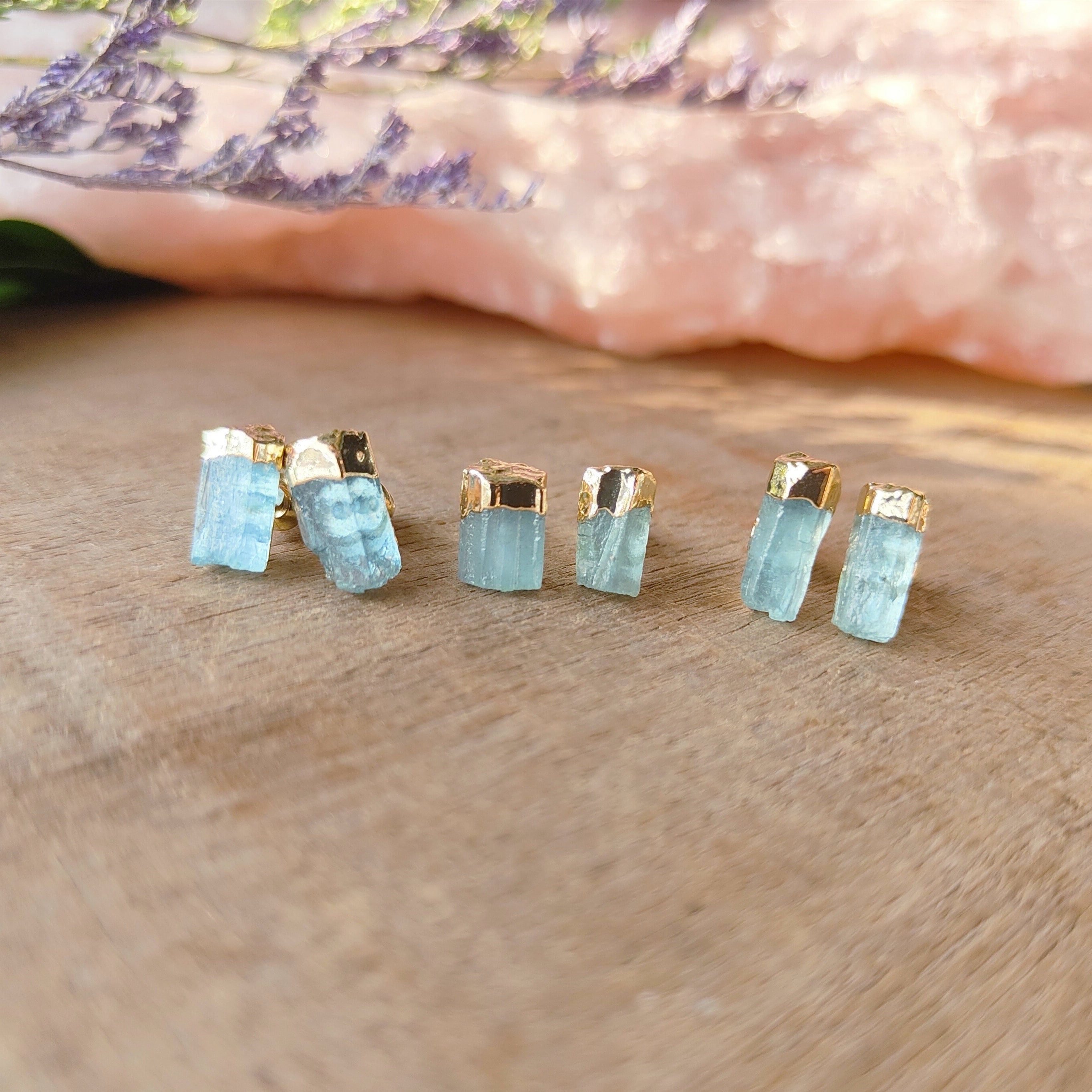 Small Raw Aquamarine Stud Earring Aqua Blue Gemstone Earring Healing Crystal Stone Stud March Birthstone Earring Boho Jewelry Gift For Women