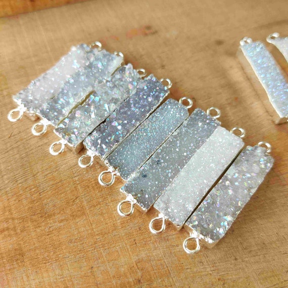 Natural Druzy Quartz Titanium Coated Round Beads DIY Jewelry Bracelet Connector 