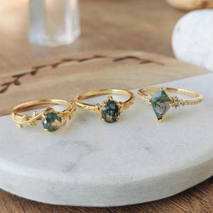 Delicado anillo de ágata musgosa auténtica, plata 925, piedra natal, anillo de cristal curativo, joyería con gema, regalo de cumpleaños para ella: mamá, esposa, amiga, hija