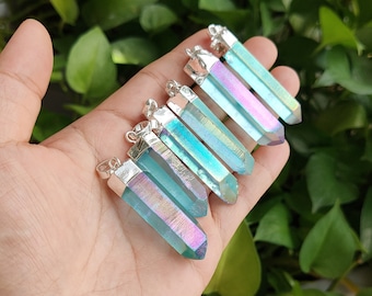 Aqua Aura Crystal Pendant Necklace by Stones Desire 