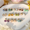 Small Raw Gemstone Stud Earrings Rose Quartz Earring Aquamarine Earrings Healing Crystal Stone Studs Birthstone Earrings Boho Jewelry Gift