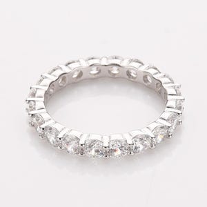 Sterling Silver CZ Eternity Ring: Micro Pave Dainty Tennis Stacking Band Anniversary Gift for Her