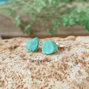 Blue Natural Real Turquoise Stud Earrings Raw Gemstone Earrings Healing Crystal Stone Studs December  Birthstone Earrings Boho Jewelry Gift