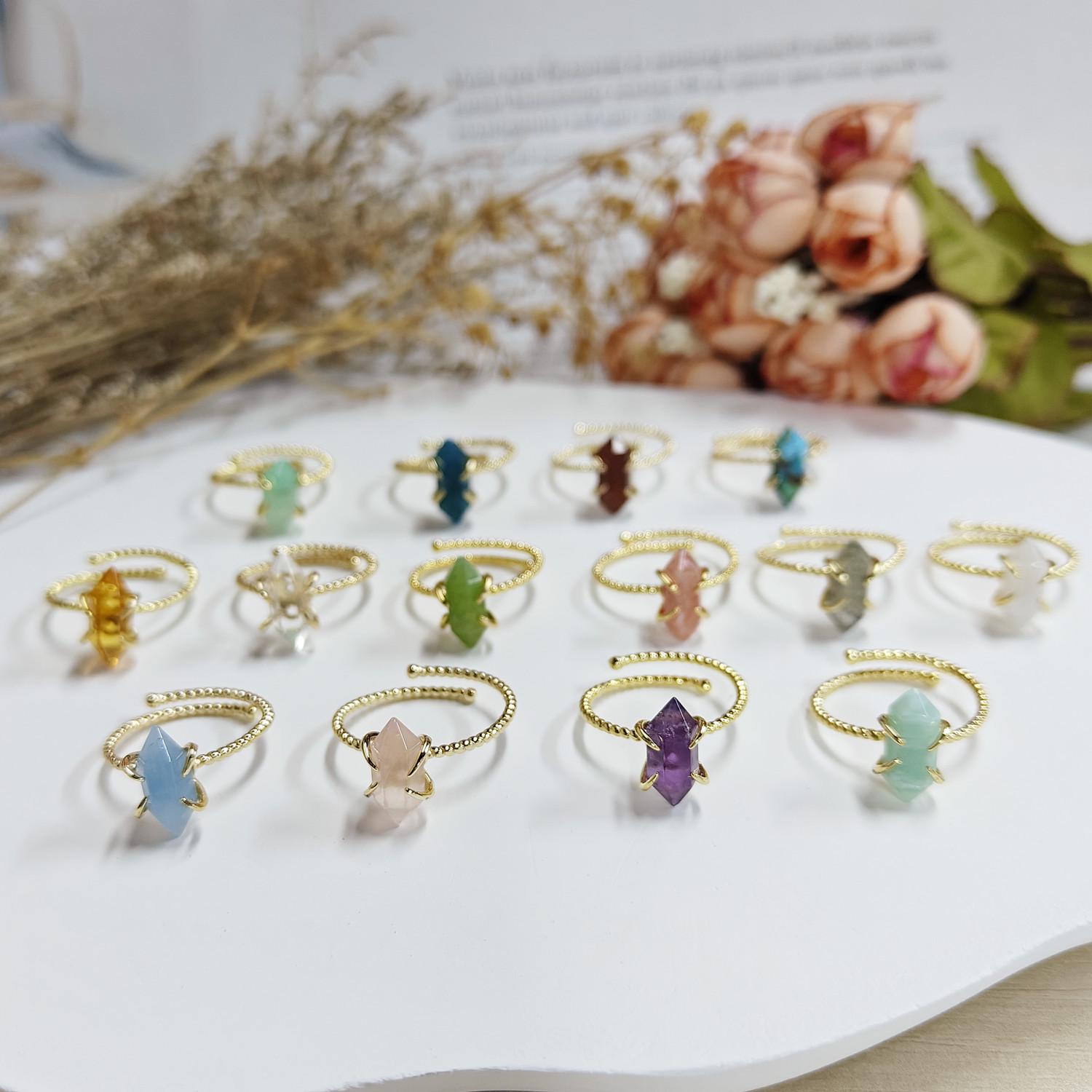 Presher Point Rings Adjustable Gemstone Point Ring Gold Plated Birthstone Ring Healing ...