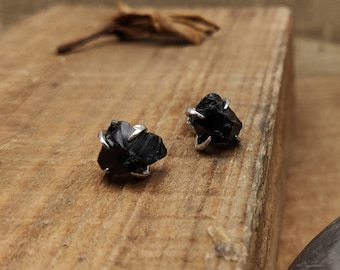 Small Raw Black Obsidian Stud Earrings Obsidian Quartz Earring Gemstone Earrings Healing Crystal Studs Birthstone Earrings Boho Jewelry Gift