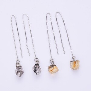 Pendientes de hilo con piedras preciosas en bruto, pendientes de plata de ley con piedra natal, pendientes de cuarzo rosa, citrino y piedra lunar, joyería bohemia, regalo