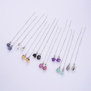 Raw Gemstone Threader Earrings Sterling Silver Birthstone Earrings Crystal Earrings Rose Quartz Ruby Moon Stone Earrings Boho Jewelry Gift