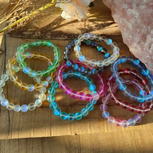 Rainbow Iridescent Glowing Mermaid Glass Beaded Bracelets 10mm Mystic ...