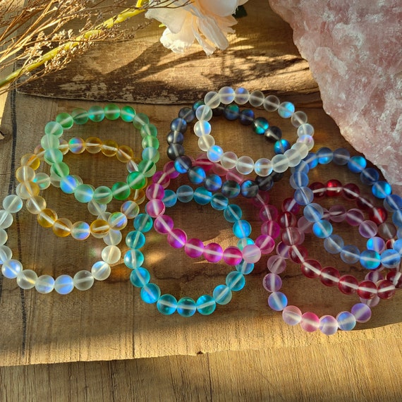 Multi-Colored Frosted Glass Bead String Handmade Bracelet