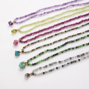 Raw Gemstone & Natural Stones Faceted Beads Necklace Birthstone Necklace Healing Crystal Necklace Rose Quartz Emerald Ruby Boho Jewelry Gift