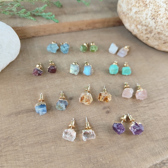 Raw gemstone earrings deals